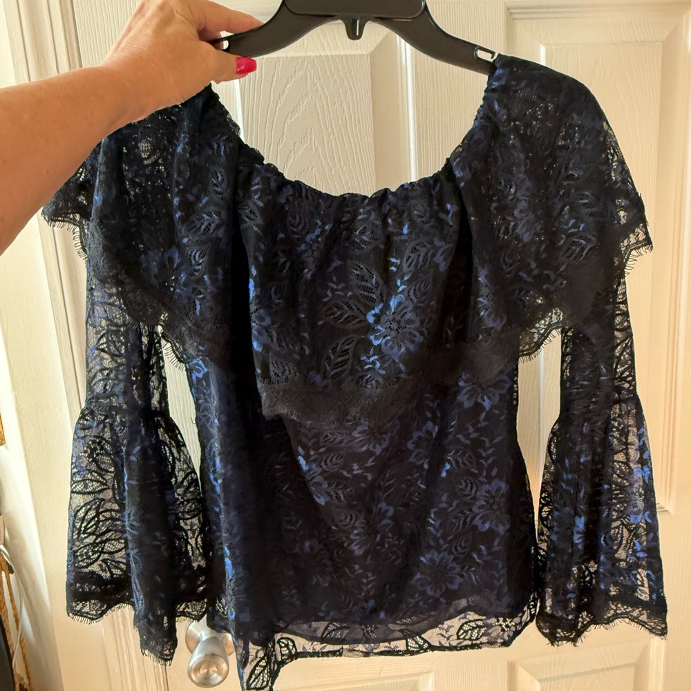White House Black Market Navy Lace Blouse